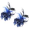 PATIKIL Fiocco Per Capelli Floreale, 2 Pezzi Elegante Spilla Fiore Piuma Cappello Seta Matrimonio Festa Ballo Banchetto Accessori Camelia Abito Da Signora, Blu Con Piume Nere