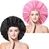 Abeillo Cuffia da doccia grande per trecce, impermeabile, da donna, riutilizzabile, XL, in plastica, per capelli lunghi e spessi, trecce intrecciate, 2 pezzi (nero e rosa)