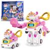 Super Wings Robot trasformabile Sara, altezza 15,5 cm, 2 in 1 giocattolo veicolo robot trasformabile, con personaggio alto 5 cm, giocattolo per bambini dai 3 anni in su, maschi e femmine, rosa