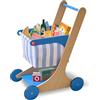 Teamson Kids Carrello della Spesa Little Helper Mr. Fresh, Gioco di Ruolo, per Bambini dai 3 Anni, 44,6x32,4x60 cm, Blu, Legno, con 13 Alimenti e Cestino in Tessuto, 2,4 kg