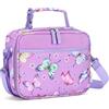 VASCHY Borsa pranzo termica per bambini 3-6 anni, PEVA impermeabile, 26 x 9 x 22 cm (5 L), tracolla regolabile - Farfalla lilla