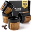 MIAMIO - Set di Tazze da Espresso da 4 (100 ml) Tazze da Tè Giapponese in Ceramica/Tazze Senza Manico con Fascia in Legno Rimovibile/Tazze da Caffè Senza Manico (Nero)