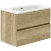 Baikal Mobile da bagno Due cassetti, sospeso alla parete con lavabo. Melamina 16. Mobile montato. Mobile da 70 cm Nature senza specchio