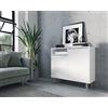 Dmora Credenza scandi a 2 ante e 3 ripiani, Madia da cucina rialzata, Buffet di design da soggiorno, Cm 100x35h90, Colore Bianco opaco