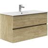 Baikal Mobile da bagno a due cassetti, sospeso a parete con lavandino. Melamina 16. Mobile montato. Mobile da 90 cm Nature senza specchio