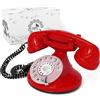 Opis Technology OPIS FunkyFon cable: Telefono fisso casa vintage con disco, telefono antico per linea fissa, stile retrò classico Rosso