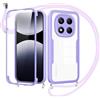 Jrkvniv Cover per Xiaomi Redmi Note 14 Pro Plus con Cordino,360 Gradi Trasparente Custodiacon con Protezione Schermo Integrata,Bumper Rugged Custodia con Regolabile Tracolla Corda Collana -Viola
