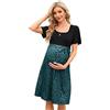 YesFashion Elegante abito premaman da donna, con colletto quadrato, abito da allattamento con cintura, abito estivo per gravidanza, verde, M