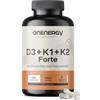 OnEnergy Vitamine D3 + K1 + K2 FORTE - 180 Capsule Vegetali - Supporto per ossa, muscoli e sistema immunitario - Sinergia di Vitamine - Supporto per la coagulazione del sangue - Fornitura per 6 Mesi
