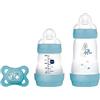 MAM Easy Start Anti-Colic Starter Set S, kit iniziale per bambini con 2 bottiglie anti-coliche (160 ml e 260 ml) con tettarella taglia 1 e ciuccio, set regalo per bambini, dalla nascita, blu