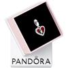 PANDORA Pendente doppio Moments a forma di lucchetto con cuore in argento Sterling con zirconi cubici trasparenti e smalto rosso