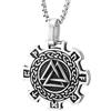 COOLSTEELANDBEYOND Collana Pendente Ingranaggio Vichingo Acciaio Uomo Doppia Faccia Simbolo Valknut Amuleto Triquetra Celtico