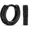 Bling Jewelry Unisex nero su nero solitario rotondo Cubic Zirconia CZ piccoli orecchini a cerchio Huggie per uomini donne .925 argento sterling