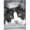 DRAEGER PARIS | Piccolo calendario da parete Gatti in bianco e nero 2024 da appendere 14 x 18 cm | 16 mesi da settembre 23 a dec 24 | 7 lingue | Calendario ufficio, cucina, casa mensile | Carta
