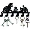 CREATCABIN Portachiavi in Metallo Nero Portachiavi per Montaggio A Parete Appendiabiti Decorativo da Appendere Decorazione in Roccia con 6 Ganci Gatto Motivo Floreale 10.6 x 5.1 x 1.5 Pollici