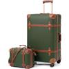 Urecity Set di valigie da viaggio vintage 4 pezzi, leggero, in pelle, rigido, trolley, bagaglio a mano, con lucchetto TSA e 8 ruote (S-M-L-XL), verde, S(14)+XL(28)