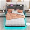 FANTASK Letto imbottito con rete a doghe e testiera imbottita regolabile, struttura del letto con illuminazione a LED e stazione di ricarica, letto matrimoniale, 140 x 200 cm