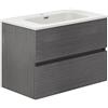 Baikal Mobile da bagno a due cassetti, sospeso a parete con lavandino. Melamina 16. Mobile montato. Mobile da 70 cm Cenere senza specchio