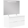 Baikal Mobile bagno Gavin, 2 cassetti, sospeso a parete. Include lavabo in ceramica. Varie finiture. Consegnato assemblato. con Specchio 120 cm Bianco