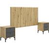 DEKIT GRUPO RIMOBEL Greta Testiera con comodini, melamina Metallo, Nordic E Grafite, Cama Doble