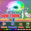 Plafoniera intelligente a LED RGB da 100 W Connessione Bluetooth APP Lampadario dimmerabile con telecomando con altoparlanti Lampada musicale AC100-240V