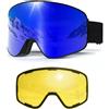 MXJ Gear Occhiali Da Sci,Anti Nebbia Anti-UV Maschera Sci,OTG Maschera da Sci,Protezione UV400 YH212 Occhiali da Sci Magnetica per Adulto Uomini (Montatura nera-Lenti blu VLT19%+Lenti gialle VLT78%)