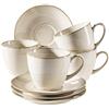 MÄSER Serie Nottingham - Set di tazze da caffè vintage per 4 persone, piattini con arrotondamenti irregolari in stile retrò, in gres, beige