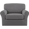 Easy-Going 2 fodere per sedia in microfibra elasticizzata, in spandex, morbido, con angoli, lavabile, protezione per mobili con fondo elastico, per bambini e animali domestici, grigio chiaro