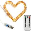 Clauss Clauss10002 - Mini catena luminosa a LED con porta USB e telecomando, diverse funzioni, 100 LED in bianco caldo, 10 m, filo di rame, interno 5 Volt