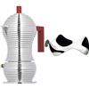 Alessi Pulcina Caffettiera Espresso Di Design In Fusione Di Alluminio, Pa, Rosso, 3 Tazze & Blip Pg02 Posacucchiaio Di Design In Acciaio Inox, Lucido