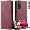 CaseMe Cover per Samsung Galaxy S21 FE 5G Pelle Premium Wallet Libro Flip Case Portafoglio Magnetica Protezione Custodia per Samsung Galaxy S21 FE 5G - Vino Rosso