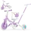 VITONIS Triciclo 5 in 1 per bambini dai 18 mesi ai 3 anni, con ruote lampeggianti, maniglione di spinta, schienale e cintura di sicurezza, regalo per bambini e bambine, bicicletta senza pedali, viola