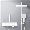 EMKE Sistema doccia con termostato, certificazione KTW, set doccia, 45 cm, piastra termostatica, set di colonne, doccetta 3 tipi di getto, doccia a pioggia con rubinetto, bianco opaco