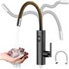 HumiLuft Rubinetto per Acqua Calda Istantanea, 3300W Acciaio Inox Elettrico con Scaldabagno Integrato, con 40cm Tubo di Alimentazione, 360° Tubo Flessibile Girevole, Controllo Della Temperatura a LED, Nero
