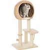 PawHut Albero Tiragraffi per Gatti fino a 5kg con Cuccia e Rivestimento in Peluche 48x40x100cm Beige
