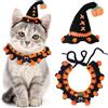 Kunyeah Halloween Pet Costume Set per Gatti Piccolo Cane Regolabile Maglia Cappello Sciarpa Zucca & Strega Stampa Cucciolo Bavaglino Carino Crochet Cat Collare Cap Pet Abbigliamento Outfit