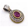 4.10 GM 925 Argento Sterling Splendido Rubino & C.Z Taglio Pendente Pietra 1.15