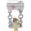FGT Ciondolo a forma di bambina su altalena, compatibile con braccialetti Pandora, per famiglia, mamma, figlia, compleanno, Rame, Nessuna pietra preziosa