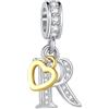 FGT - Ciondolo a forma di cuore con lettera iniziale A-Z in oro rosa a due tonalità, adatto per braccialetti Pandora Charms, per compleanno, donne, alfabeto, nome, One Size, Rame Zirconia cubica