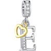 FGT Ciondolo a forma di cuore con lettera iniziale A-Z in oro rosa a due tonalità, adatto per braccialetti Pandora Charms, per compleanno, donne, alfabeto, nome, One Size, Rame Zirconia cubica