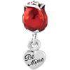 FGT Ciondolo a forma di cuore con rosa rossa, compatibile con braccialetti Pandora, con incisione Love You Be Mine, compleanno, San Valentino, coppia, fidanzata, ragazza, Rame, Nessuna pietra