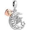 FGT Ciondoli bicolore con scritta Mum Daughter Moon Star compatibile con braccialetti Pandora, per compleanno, festa della mamma, Natale, ti amo alla luna e al ritorno, Misura unica, Rame Zirconia