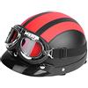 Estink Casco Moto Semi Aperto Retrò per Adulti, con Visiera, Jet per Uomo e Donna, Motociclisti e Scooteristi, 54-60 cm, Rosso