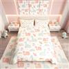 Homemissing Set di biancheria da letto per bambini, ragazzi e ragazze, motivo dinosauro rosa e verde, con simpatico motivo dinosauri, traspirante, per letto matrimoniale