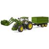 Bruder John Deere 7R con caricatrice frontale e rimorchio per trasporto assi tandem Di Bruder