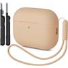 AOTUAO Custodia Compatibile con AirPods Pro 3 Case Cover, Case Protettiva Antiurto in Silicone per AirPods Pro 3a Generazione Custodia con Kit di Pulizia e Silicone Lanyar, Milk Tea