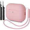 AOTUAO Custodia Compatibile con AirPods Pro 3 Case Cover, Case Protettiva Antiurto in Silicone per AirPods Pro 3a Generazione Custodia con Kit di Pulizia e Silicone Lanyar, Rosa