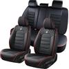 FLORICH Coprisedili per Auto Set Completo 5 Pezzi Coprisedili Anteriori e Posteriori in Pelle Universale Coprisedili Impermeabili per Auto Berlina, SUV, Camion (Completo, Nero&Rosso