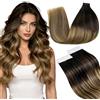LaaVoo Extension Capelli Veri Biadesivo 20pz Umani Lisci Balayage Extension Biadesive Capelli Veri Nero Naturale a Marrone Cioccolato con Biondo Caramello 30cm 30g #1b/4/27