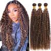 Hxxcoup P4/30 Highlight Brown Kinky Curly Human Hair Bundles Double Weft Unprocessed Brazilian Remy Hair Extensions Premium capelli umani With Minimal Tangle 28 30 32 Inch For Women
